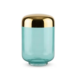 Vaso cilindro verde acqua e oro