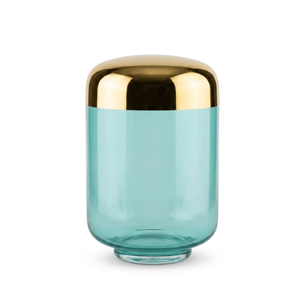 Vaso cilindro verde acqua e oro