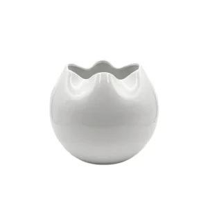 Vaso sfera con bordo ondulato bianco lucido